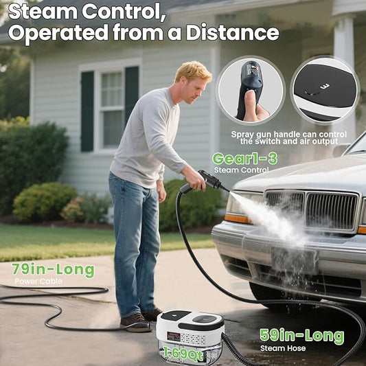 Handheld Steam Cleaner for Home, 2500W High Pressure Steam Cleaner for Car Detailing, 3 Steam Levels, 1600Ml Tank, High Heat Steamer for Bed Bugs, Couch, Furniture, Kitchen, Bathroom, Floors
