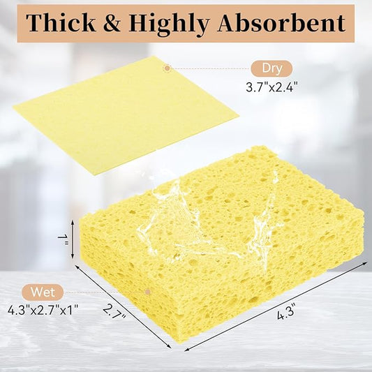 6 Pcs Kitchen Sponges for Dishes Cleaning, Non Scratch for Non Stick Cookware, Compressed Natural Cellulose Sponges, Dish Washing Scrubbers, Scrubbing Pads for Household, Bathroom (Yellow)