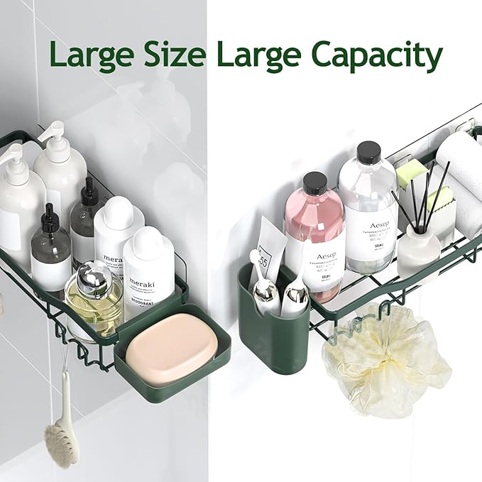 Shower Caddy Adhesive Shower Organizer 8-Pack, Rustproof Stainless Steel Bathroom Shelves, Large Capacity No-Drill Rack Storage Accessories with Soap Dish Toothbrush Holder Hooks