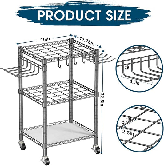 T1 Garden Tool Organizer(with Lockable Wheels) Heavy Duty Garage Tool Storage for Yard,Shed,Outdoor and Lawn,Freestanding Tool Organizers and Storage UP to 50 Tools,Grey with Anti-Tip Device