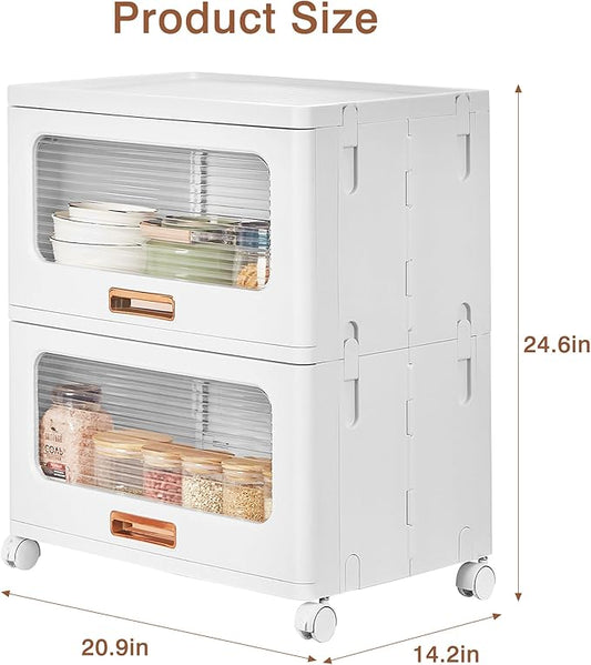 VECELO Stackable Storage Drawers Cabinet with Wheels, Storage Bins Pull Out, Waterproof Drawer Closet Organizer, Multi-Tier Stackable Design for Bedroom/Livingroom/Bathroom, Large, 2-Tier