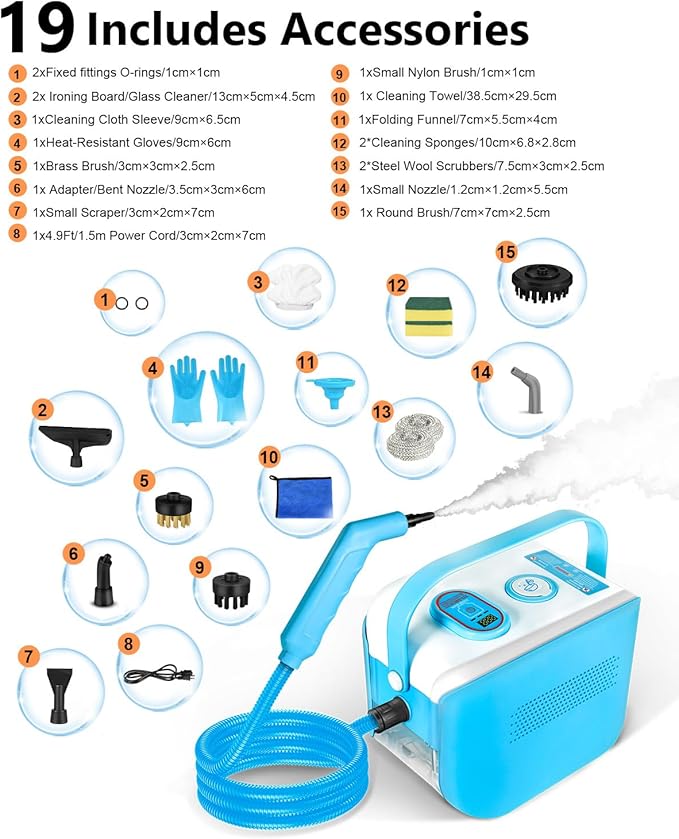Handheld Steam Cleaner for Home, 10s Heat-Up/2.11 Qt Tank/4.5BAR High Pressure Steamer for Cleaning, 3 Level Pressurized Portable Steam Cleaner for Car, Kitchen, Grout, Tile, Dirt, Bed Bugs, Blue