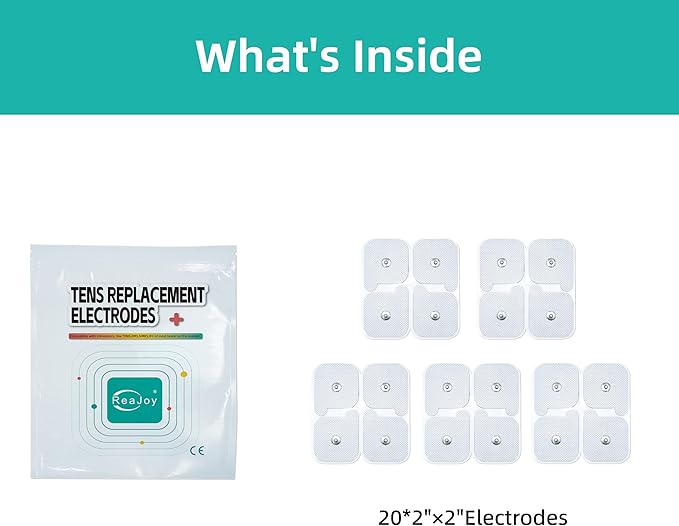 TENS Unit Replacement Pads, 20 PCS Adhesive Electrode, Replacement Reusable Electrodes, Compatible with Muscle Stimulator Machine of Most Brand, with 3.5 mm Snap-on Connector, 2" X 2"