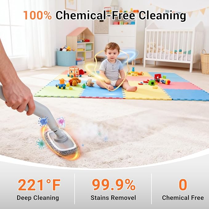 Steam Cleaner for Home - Portable Handheld Steamer for Cleaning With 15s Heat-UP, 0.78 Quarts Tank,9 Accessories - Clean Grease,Automotive wheels and interior trim,Grout, Tile, Floor, Couch, Carpets