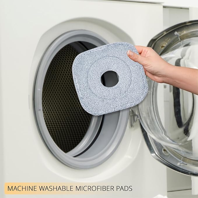 True & Tidy® TrueClean Mop and Bucket System Plus with New Easy Lift Inner Bucket, Self Wringing, Separates Clean from Dirty Water, Folding Mop Head, Dual Brush System, 6-pc Machine Washable Pads