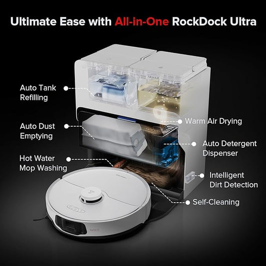 roborock S8 Max Ultra Robot Vacuum and Mop, All-in-One Dock, PreciSense LiDAR Navigation, Smart Dirt Detection, Self-Emptying, 8000Pa Suction for Various Floors, 20mm Auto Lifting for Carpet, White