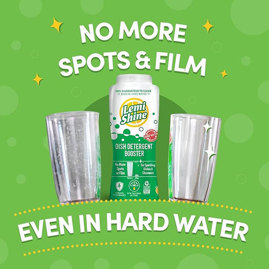 Lemi Shine Natural Dish Detergent Booster - Hard Water Stain Remover - Multi-Use Citric Acid Cleaner - 24 oz (2 Pack)