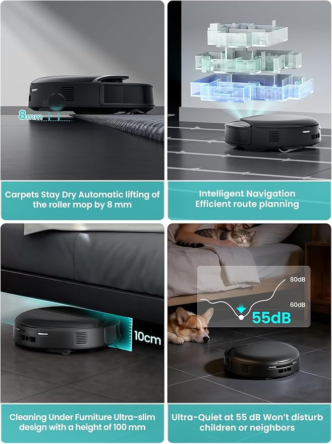 Lefant LiDAR Robot Vacuum and Mop, 18000Pa Suction, PSD 2.0 Smart Obstacle Avoidance, All-in-One Robot Vacuum 120 Day Self-Emptying, Auto Mop Washing, Drying&Refilling, Supports 2.4G/5G WiFi, M5 Pro