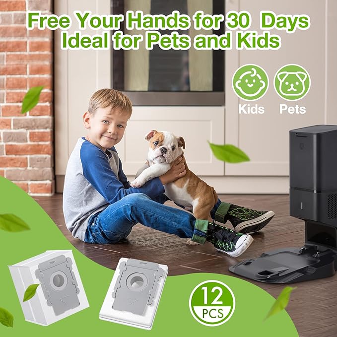 8 Pack Vacuum Bags for iRobot Roomba, Effective Dust Filtration, Compatible with i3+ i4+ i5+ i6+ j6+ i7+ j7+ i8+ J8+ J9+ s9+ 104 105 405 505 705 Combo & All Clean Base Auto Dirt Disposal bag