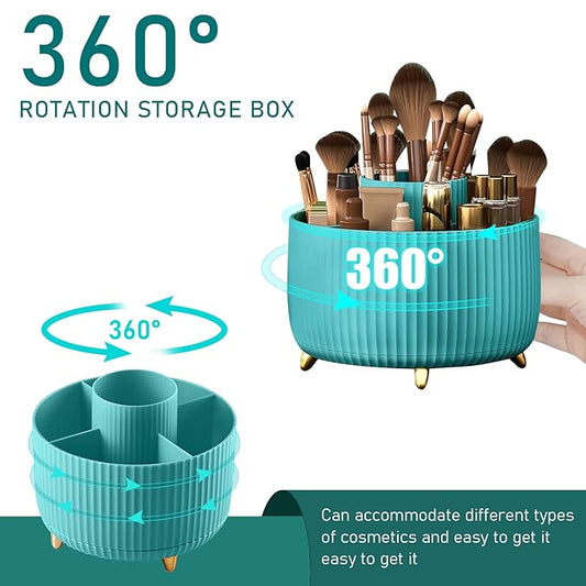 Diesisa 360 Rotating Makeup Brush Organizer With 5 Sections, Spining Countertop Swivel Makeup Brush Holder for Cosmetics, Nail Polish, Art Supply, Bathroom Vanity Desktop Organizer - Blue
