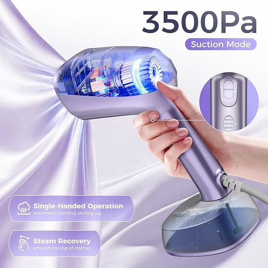 Vacuum Steamer for Clothes, Handheld Travel Garment Steamer with 3500Pa Suction and 400ml Big Capacity, 2-in-1 Steamer & Iron with Large Ceramic Heat Panel, 110v-120v