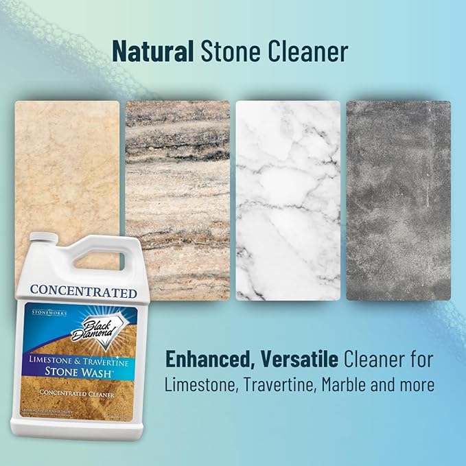 Black Diamond Stoneworks Natural Stone Cleaner - Limestone, Slate & Travertine Cleaner - Natural Stone Shower Cleaner for Marble - Concentrated PH Neutral Stone Floor Cleaner - 1-Gallon.