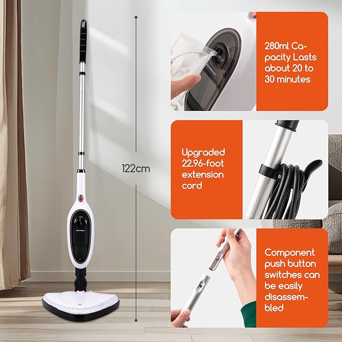 Steam Mop with Attachments,20s Rapid Heating,Lightweight Floor Steamer for Kitchen, Living Room Wood Floor Tile Carpet Cleaning