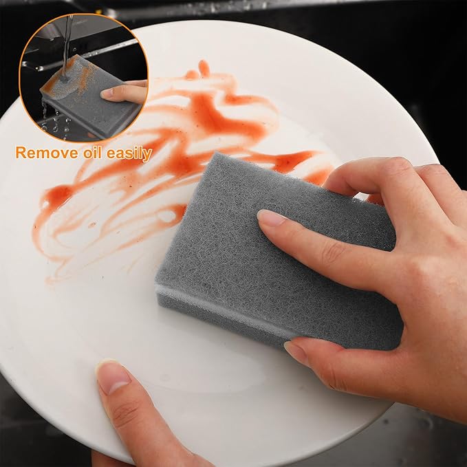 50 Pcs Individually Wrapped Sponges, Uncompressed Non Scratch Scrouing Sponges for Household Cleaning Dishes Kitchen Airbnb Apartment Car Bike Gray