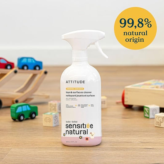 ATTITUDE Toy and Hard Surface Cleaner, Plant- and Mineral-Based Ingredients, Vegan and Cruelty-free Baby and Kids Household Products, Sensitive Skin, Unscented, 27.1 Fl Oz (Pack of 6)