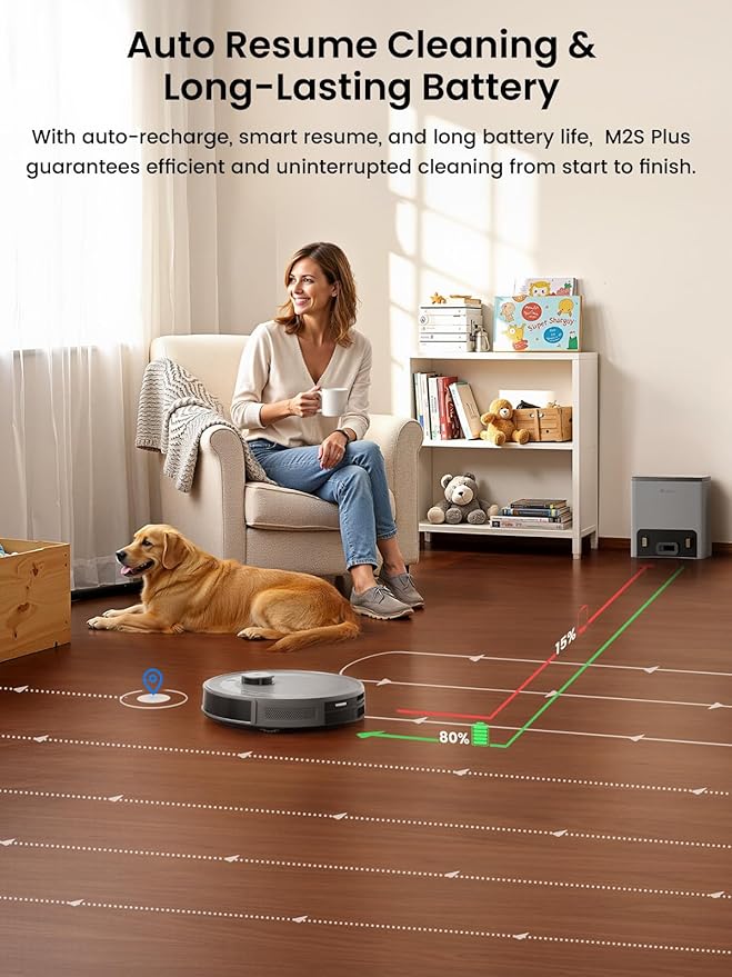 Lefant LiDAR Robot Vacuum and Mop Combo, 10000Pa Suction, 75-Day Self-Emptying Base with Multi-Floor Mapping, 240Min Runtime, Ideal for Pet Hair & Carpets, Wi-Fi/Alexa/App Control, M2S Plus