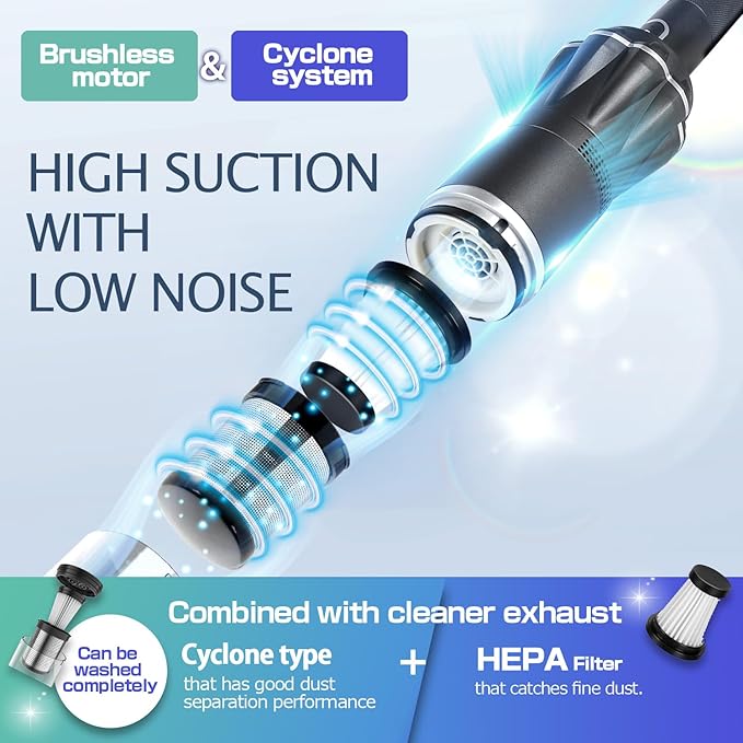 Handheld Vacuum Cordless 25000PA, Super Lightweight 1lb with Powerful Suction, Charging Dock, Car Charger, Single Touch Empty and Detachable Dust Cup, Portable Mini Car Vac, Gray