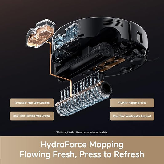 Mova Z60 Ultra Roller Complete Robot Vacuum and Mop, 28,000Pa Suction, 3.14in Obstacle Crossing, AutoShield for Carpet Protection, Zero Tangling Duobrush, Extendable Roller & Side Brush