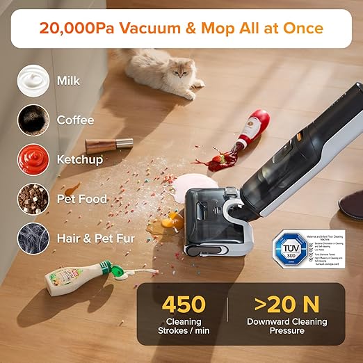 roborock F25 LT Wet Dry Vacuum Cleaner and Mop, 20000Pa Cordless Vacuum Mop Combo, 194°F High Temperature Self Cleaning & Hot Air Flash Drying, 180° Lie-Flat Hard Floor Cleaner, Edge to Edge Cleaning