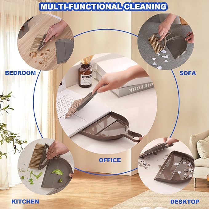 Mini Broom and Dustpan Set Hand Broom with Dustpan Portable Housekeeping Cleaning Tools for Desk,Counter,Sofa,Kitchen,Office,Nest (Off White)