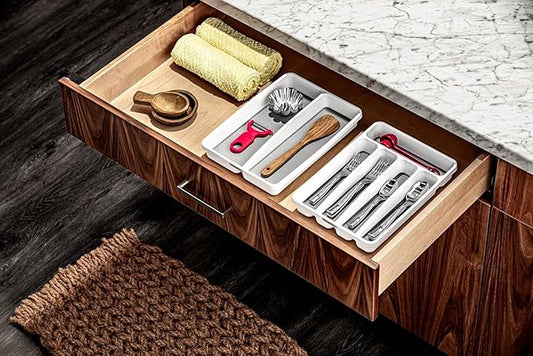 madesmart Premium Small Utensil Tray, Deep Storage for Ladles, Whisks & Serving Tools, Non Slip Lining, for Drawers & Home Organization, White