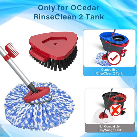 2 Pack Spin Mop Heads Replacement Compatible with O Cedar RinseClean 2 Tank, Upgraded Scrub Brush,4 Section Mop Handle and 1 Base Combo Set, Microfiber Replace Head Refill