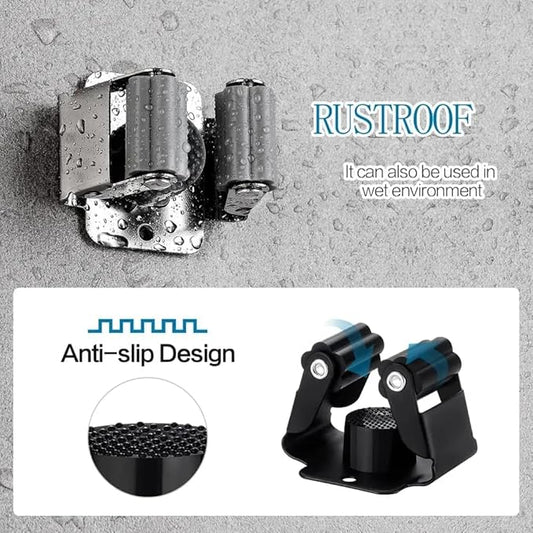 4Pcs peel and stick mop and broom holder wall mount Stainless Steel Heavy Duty Mop Holder Broom Hanger Wall with Screws, Garden Outdoor Tool Organizer Rack Broom Hanger