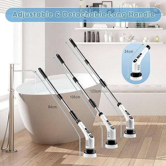 Electric Spin Scrubber, Cordless Cleaning Brush with 9 Replaceable Brush Heads, Tub and Floor Tile 360 Power Scrubber Dual Speed with Adjustable Detachable Handle for Bathroom Kitchen Car (9)