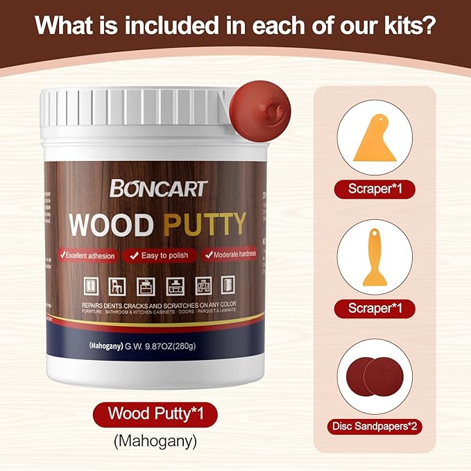 Mahogany Wood Filler,Paintable, Stainable, Sandable, Wood Putty can Quickly Repair Holes, Cracks, Chips, Damage, and Scorched Areas of Wooden Furniture