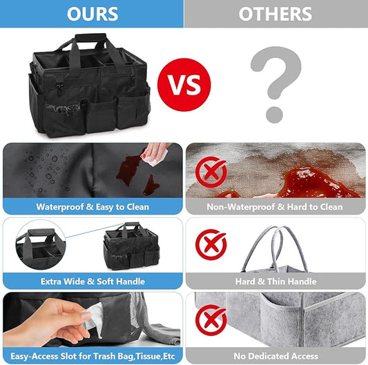 Large Cleaning Caddy Bags, Cleaning Supplies Organizer with Handle & Adjustable Shoulder Straps, 14.7-inch Black Tool Bag, Cleaning Bags for Housekeepers, Cleaners, Gifts