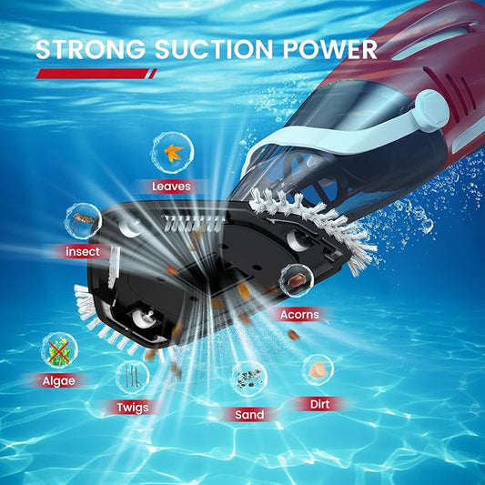 Enhulk Pool Vacuum for Above Ground Pool, 2025 Upgraded Pool Vacuum with A Telescopic Pole, 18.5 Gal/Min Powerful Suction, 80Mins Runtime, Effortlessly Cleans Debris Underwater (Red)