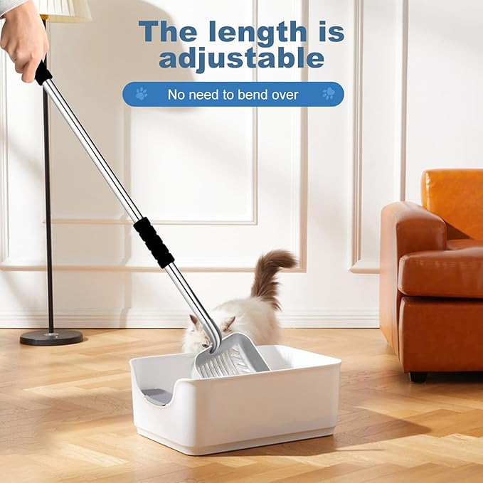 Metal Cat Litter Scoop, 32in cat Scooper for Litter Box,Removable Stainless Steel, Non-Bending Heavy Duty Cat Litter Scoop, Non-Stick Long Handle Cat Litter Scooper with Fixed Bracket