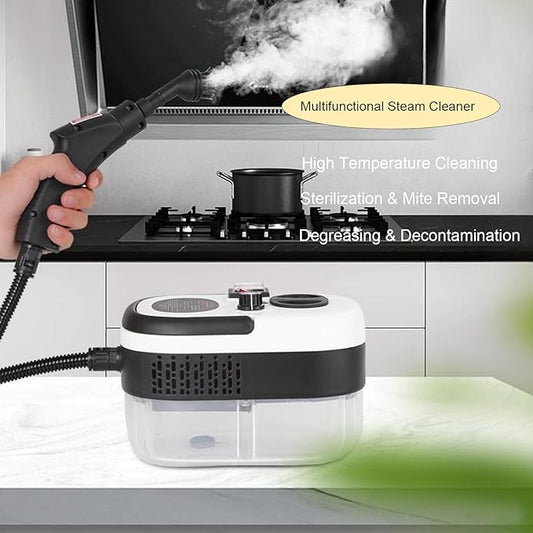 White Steam Cleaner 1200ML 2500W High Temperature Pressure Handheld Steam Cleaning Machine with Brush Heads and Gloves 7 in 1 for Car Floor Kitchen Bathroom Window Furniture