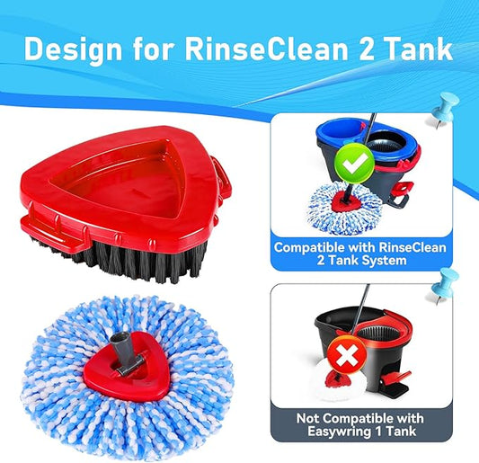 7 Pack Spin Mop Head for O-Ceda RinseClean 2 Tank System, 4 Triangle Microfiber Mop Replacement Refills, 2 Upgraded Scrub Brush & Base Head Deep Clean Mop Head for Home Office Bathroom