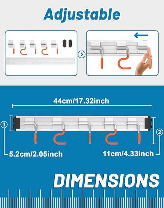 QcoQce Broom Holder Wall Mounted Garden Tool Rack Organizer, Modern Style,Movable Aluminum Alloy Wall Mounted Hook 1 Pack,Storage Gift for Bathroom,Closet,Laundry Room,Garage,Tool Room(Orange)