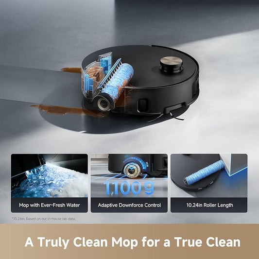 DREAME Aqua10 Roller Robot Vacuum, AquaRoll Mopping, 30,000Pa Suction, 100% Detangling, Carpet-Protecting Roller Guard, Clear 2.36in Obstacle, Self-Empty, Self-Cleaning, Roller Mop Extending