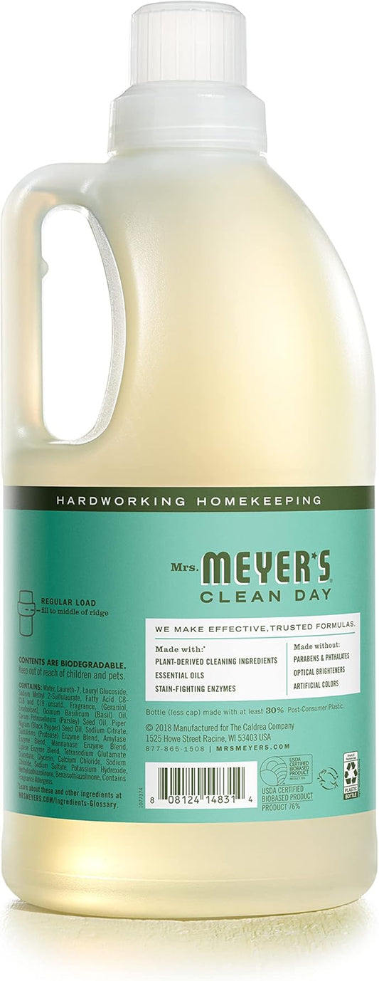 MRS. MEYER'S CLEAN DAY Liquid Laundry Detergent, Infused with Essential Oils, Basil, 64 oz (64 Loads)