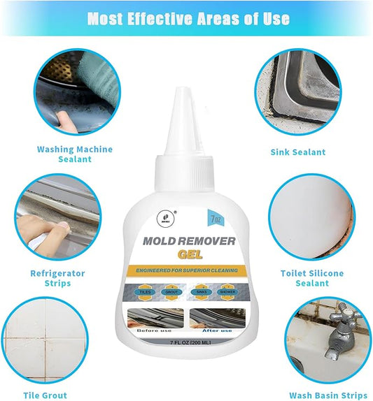 Household Mol-d Remover Gel - Stain Cleaning Gel Kit – 14 FL Oz / 10 in 1 Premium Cleaning – for Washing Machine Seals, Tile Grout, Bathroom, Kitchen, Sink – Includes Brushes, Cloth & Gloves