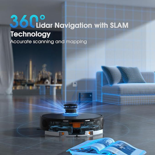 Robot Vacuum and Mop Combo, Robotic Vacuums Cleaner with LiDAR Navigation, Smart Mapping, Strong Suction, with WiFi/App/Alexa/Voice Control, Obstacle Avoidance, for Home, Wood/Hard Floors, Pet Hair