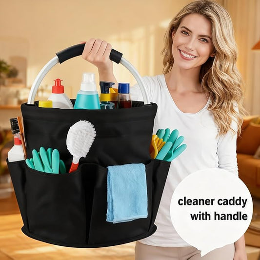 17L Cleaning Caddy With Handle, Foldable Storage Cleaning Product Organizer, Cleaning Caddy Organiser, Outdoor Camping,Portable Multifunctional Cleaning Bucket tool Bag Organizer (black)