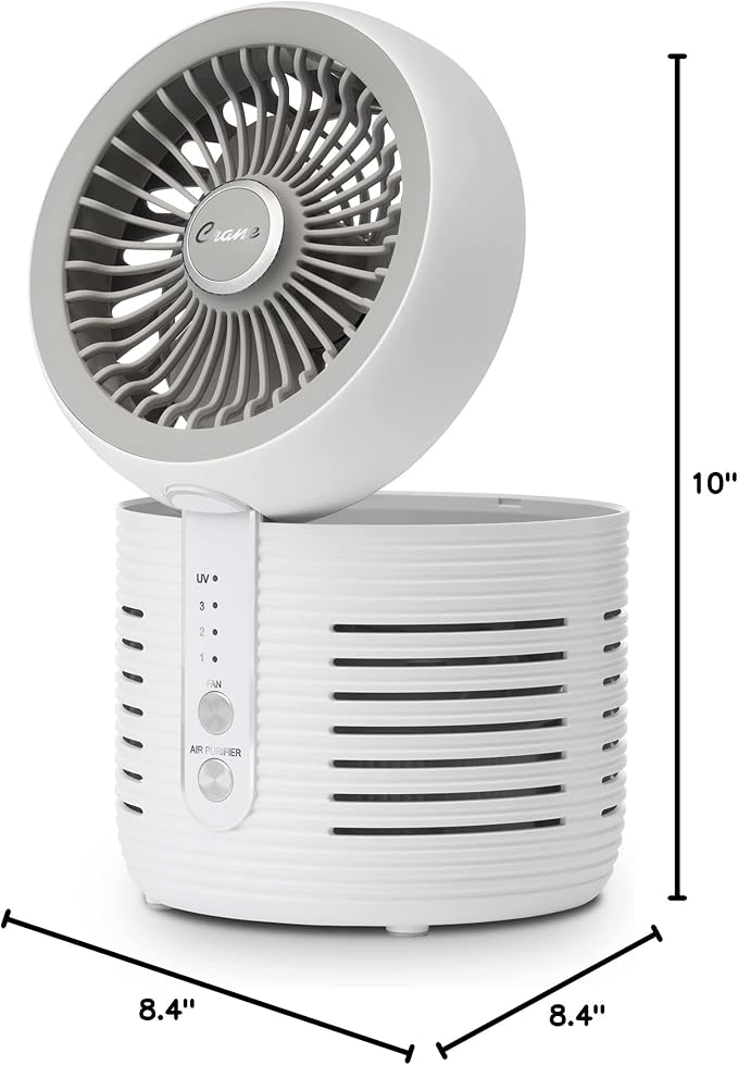 Crane 2-in-1 Air Purifier and Desk Fan, Fan and Air Purifier Combo, Ideal for Office Desk, Night Stand, Dorm, or Small Bedroom, Small HEPA Air Purifier