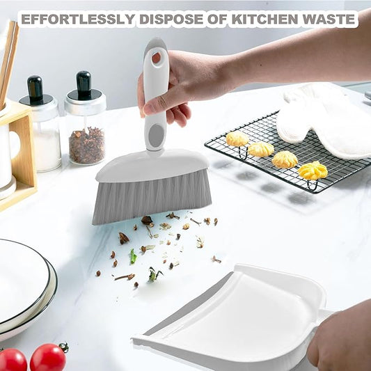 Mini Broom and Dustpan Set Small Broom with Dustpan Combo Set Portable Cleaning Tools for Home Office RV Learning Camping (White+Grey)