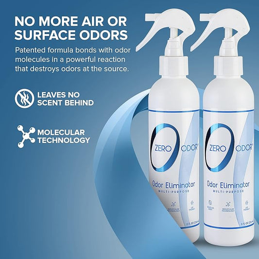 Zero Odor - Multi-Purpose Strong Odor Eliminator for Home, Office, Car, Bathroom, Hotel, Room Deodorizer, and Odor Neutralizer, 8oz Two Pack