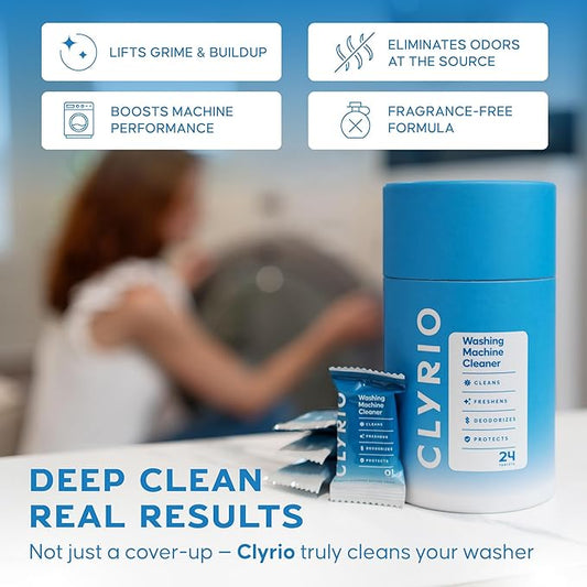 Clyrio Washing Machine Cleaner Tablets – Washer Odor Remover, Unscented Deep Clean for Smelly Washers, HE & Front Load, Septic Safe, 24 Count