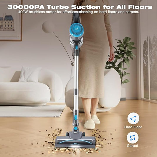 HAUSMEISTER VoltVac Go Cordless Vacuum Cleaner for Home Pet Hair, 30000PA for Carpets Hard Floors, 50Min Portable Handheld Rechargeable Vacuum, 2 HEPA Filters, Lightweight