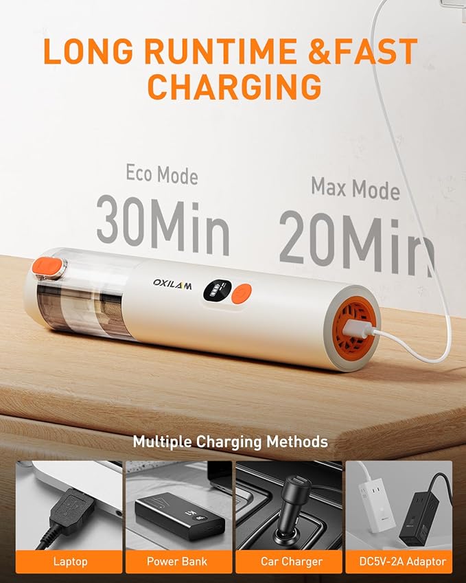 OXILAM Car Vacuum Handheld Vacuum Portable Cordless-14000PA High Power, Blow & Suction 2 in 1, Up to 30 Mins Runtime, Small Vacuum Cleaner for Home, Pet, Car, Office, Ideal Gifts for Men & Women