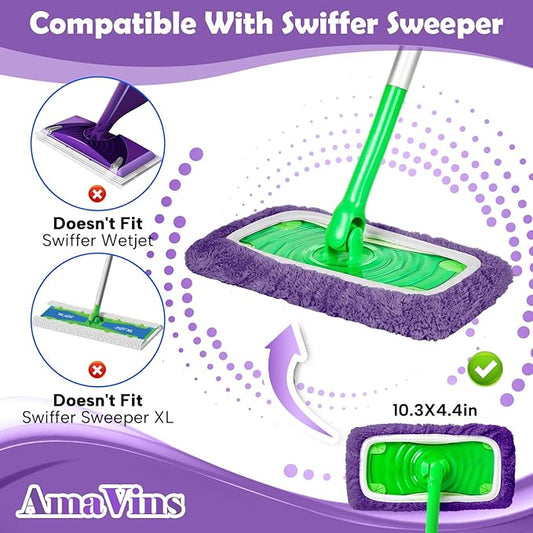 5 Pack Reusable Microfiber Mop Pads Compatible with Swiffer Sweeper Mop, Wet and Dry Flat mop Cover, Washable Mop Pads for Surface/Hardwood Floor Cleaning (Mop is Not Included)