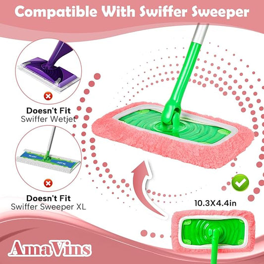 5 Pack Reusable Microfiber Mop Pads Compatible with Swiffer Sweeper, Wet and Dry Flat mop Cover, Washable Pads for Surface/Hardwood Floor Cleaning (Mop is Not Included)