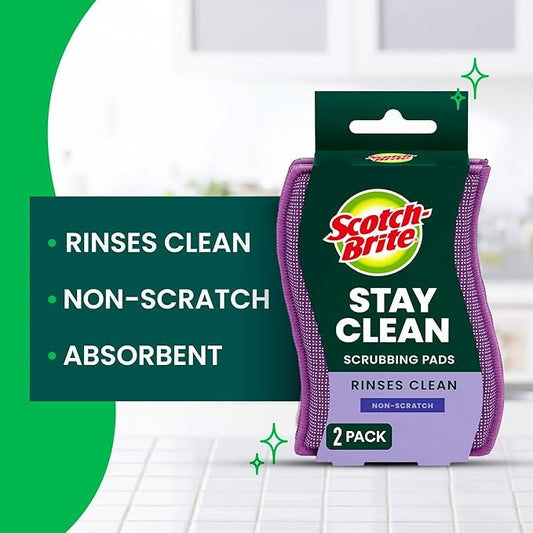 Scotch-Brite Dobie Stay Clean Scrubbers, Non-Scratch Dual-Sided Dish Sponges with Absorbent Cloth Side, Odor Resistant Scrubbing Pads for Dishes and Household Cleaning, 8-Pack