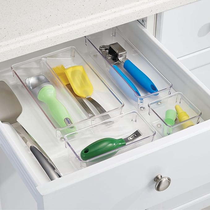 iDesign Plastic Drawer Organizer Bins - Storage for Kitchen, Bathroom, and Desk Drawers - Set of 6 - Clear